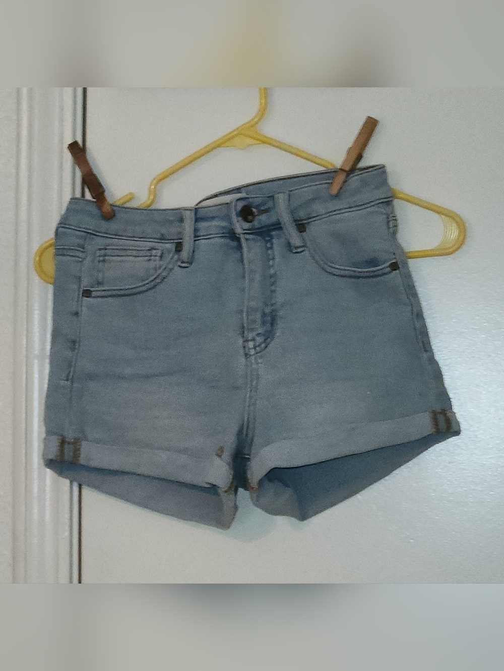 RSQ Light Blue Denim High-Waist Rolled Cuff Shorts